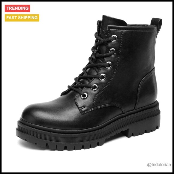 Shoes - Combat Boots Lace-Up Platform Ankle Booties Side Zipper Lug Sole Retro Chic
